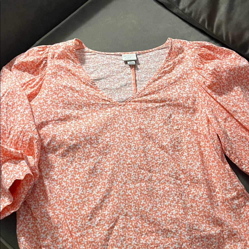 a new day Peach Floral V-Neck Blouse
